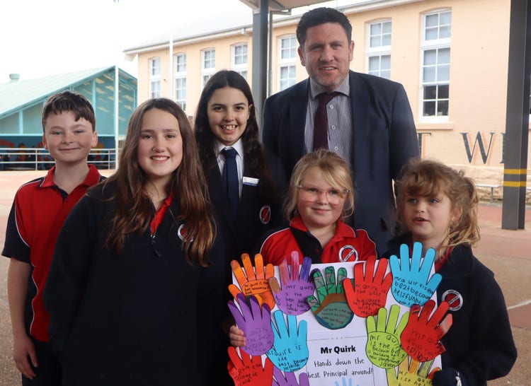 Mr Quirk with Primary students at Education Week
