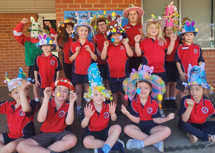 Group of students with Easter hats on