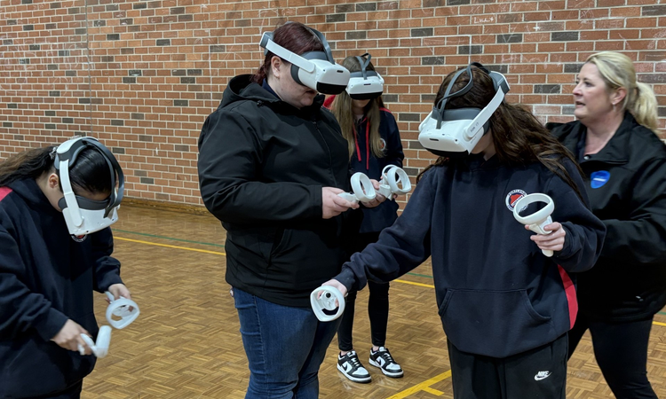 Students using virtual reality goggles